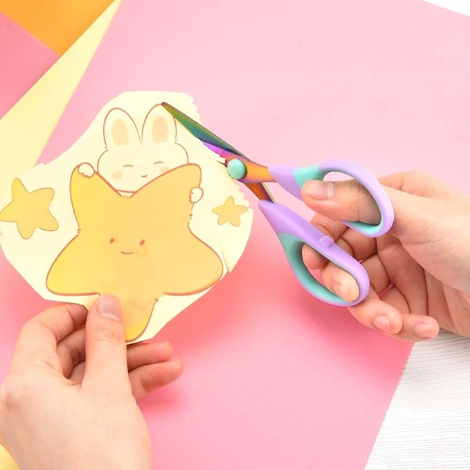 Craft Scissors Set of 3 pack, Sharp Rainbow Titanium Coating All Purpose Scissors, Ergonomic Semi-Soft Rubber Grip, Suitable for School, Office and Household Use, 9.2''/8.5''/5.6"-DeskLoop Office