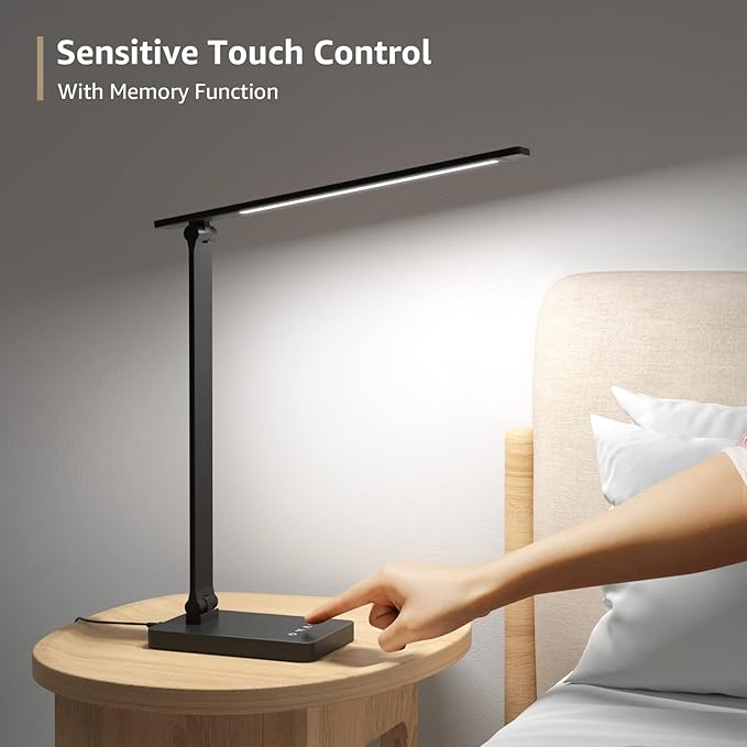 Lepro LED Desk Lamp with USB Charging Port Dimmable Home Office Touch Control Reading Table Lamp,3 Color Modes with 5 Brightness Level,College Dorm Room Essentials, Eye Caring, Sewing, Crafting, Black-DeskLoop Office