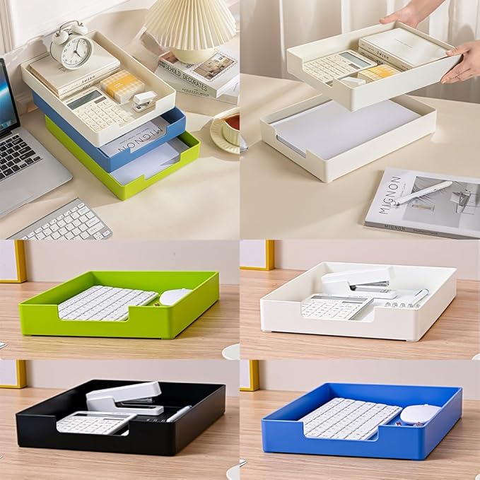 Letter-Size Tray, Desk Drawer Organizer, A4 Plastic Paper Tray, Stackable Plastic Paper Holder File Organizer for Office, School, Home Storage (Black)-DeskLoop Office