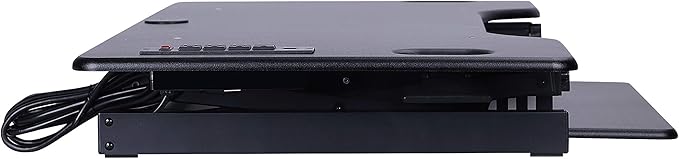 Rocelco 46" Height Adjustable Standing Desk Converter - Desktop AC USB Charger - Sit Stand Up Triple Monitor Riser - Tall Computer Workstation - Retractable Keyboard Tray - Black (R DADRB-46-ACUSB)-DeskLoop Office