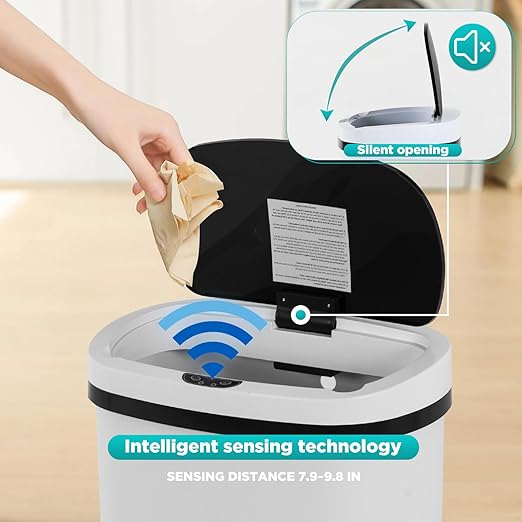 PayLessHere 13 Gallon Trash Can Kitchen Trash Can Automatic Garbage Can with Lid Touch Free High-Capacity Motion Sensor for Kitchen Bedroom Bathroom Office Wateproof Trash Bin (3, White)-DeskLoop Office