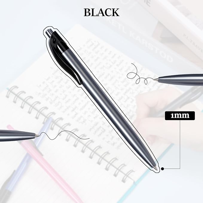Retractable Black Ballpoint Pen for Smooth Writing 1.0mm Medium Pack of 50, Click pens with Comfort grip, Idea for Journaling, Planner, Note Taking Office School Supplies-DeskLoop Office