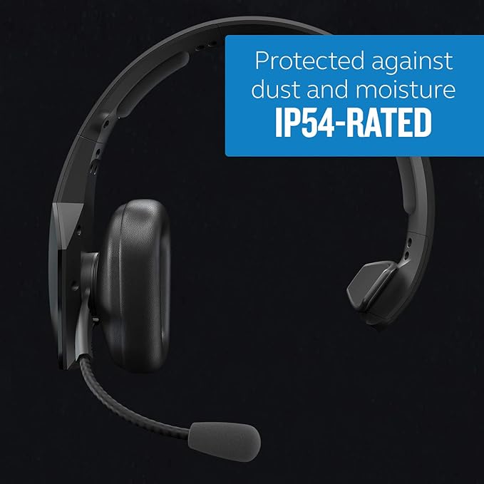 BlueParrott B550-XT Mono Bluetooth Wireless Headphones 96% Noise Canceling Over Head Trucker Headset with Mic, 100% Voice Control, IP54-Rated Protection, 24 hrs. Talk Time, Black-DeskLoop Office