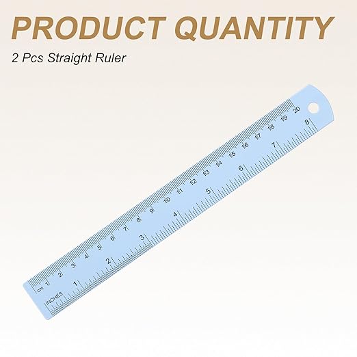 HARFINGTON 2pcs Metal Straight Ruler 20cm Metric SAE Aluminum Alloy Measuring Rulers Scale Tool with Hole for Measure Study Reading Classroom Office, Light Blue-DeskLoop Office