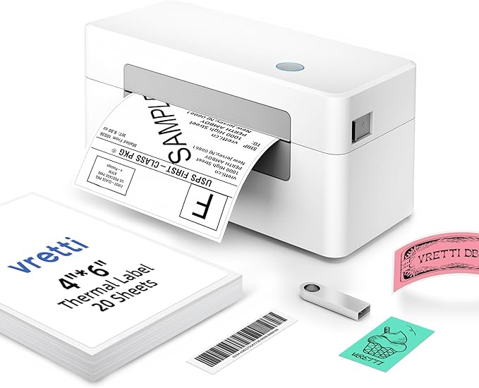 vretti USB Shipping Label Printer - 4x6 Thermal Label Printer for Small Business, Compatible with Windows,Mac,Linux and ChromeOS, Supports Barcodes, Shipping Labels, Mailing Labels, Etc.-DeskLoop Office