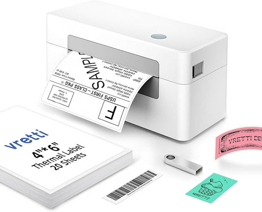 vretti USB Shipping Label Printer - 4x6 Thermal Label Printer for Small Business, Compatible with Windows,Mac,Linux and ChromeOS, Supports Barcodes, Shipping Labels, Mailing Labels, Etc.-DeskLoop Office