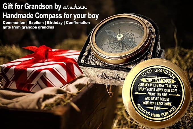 Gift for Grandson Brass Compass Engraved Quote | Memory Present to My Grandson - Image 6