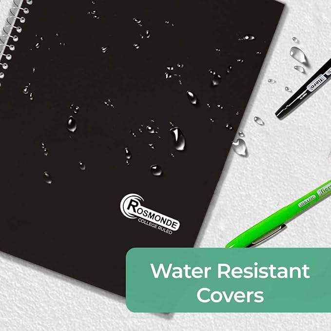 1 Subject Spiral Notebook, 12 Pack, College Ruled, Water Resistant Cover, Thick 140 Pages/Book (70 Sheets), 8 x 10-1/2, 3 Hole, Bulk School & Office, Black Cover-DeskLoop Office