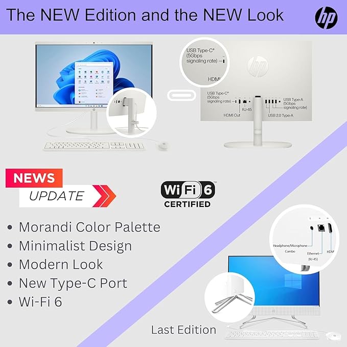 HP 22 inch FHD All-in-One Desktop Computer PC 2025 Flagship, 32GB RAM, 1.5TB Storage (1TB SSD + 500GB Ext), Intel Celeron CPU, Webcam, WiFi 6, HubxcelAccessory, Win 11 Pro, Lifetime Office 2024-DeskLoop Office