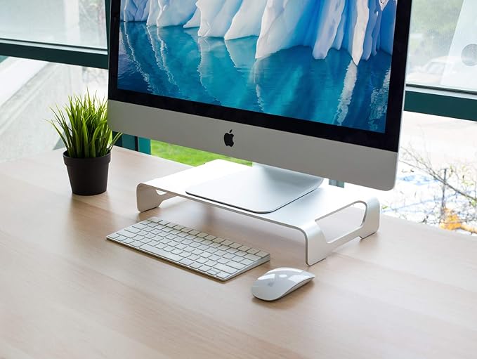 Mount-It! Aluminum Monitor Stand for iMac - Wide Unibody Monitor Riser - Metal Monitor Stand Desktop Organizer with Keyboard Storage - Universal Desktop Monitor Riser for PC, iMac, MacBook, Laptop-DeskLoop Office