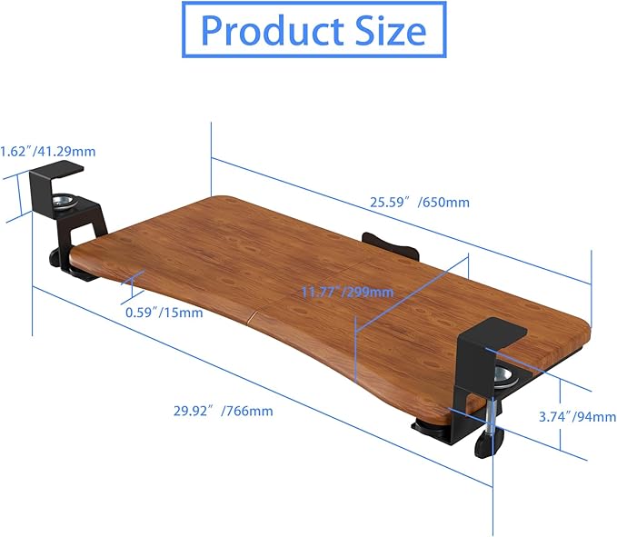 suptek Keyboard Tray Under Desk Pull Out with C Clamp Mount, Computer Keyboard & Mouse Tray, 25.6 (30 Including Clamps) x 11.8 inch Slide-Out Platform Computer Drawer for Typing, Dark Wood, DSF1SM-DeskLoop Office