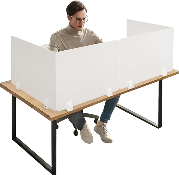 4PCS Desk Divider Office Partitions 23.6''x15.8'' Freestanding Desk Privacy Panel Protective Acrylic Partitions with Clips for Office School Call Center-Noise and Visual Guard-DeskLoop Office