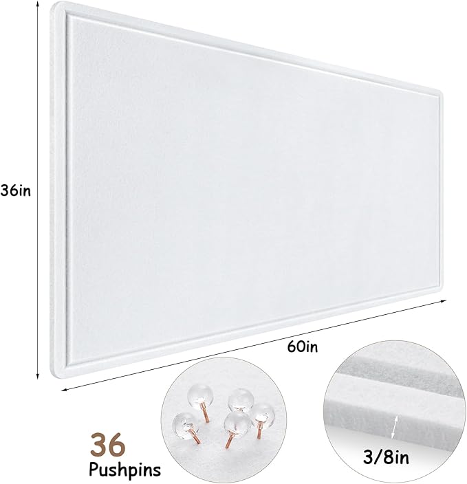 Large Bulletin Board, Foldable 60x36 Inches Cork Board Alternative, Large Felt Board Decorative Pin Board for Wall, Foldable Photo Board Self-Adhesive Vision Board with 36 Pushpins White-DeskLoop Office
