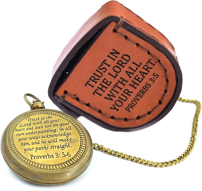 Trust in The Lord With All Your Heart - Proverbs 3:5-6 Quote Engraved Compass With Wooden Box, Greeting Card, Gift Compass, Graduation Day Gifts 2024 for Women Men Boys Girls-DeskLoop Office