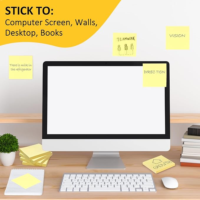 48 Pack 2400 Sheets Sticky Notes 3x3 Inches Bulk Colored Posted Notes Yellow Notes Stickies Note Pads for Office, School, and Home Supplies, 50 Sheets/pad-DeskLoop Office