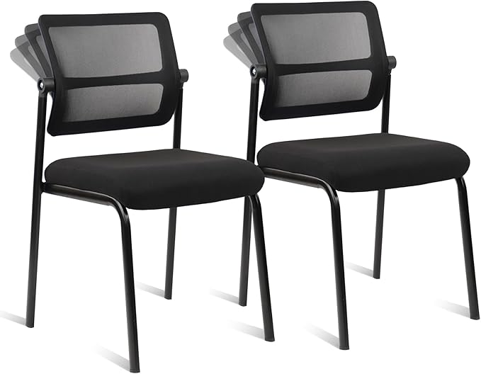 CLATINA Stacking Armless Office Waiting Room Chair with Adjustable Backrest, Stackable Mesh Guest Reception Desk Chairs with Ergonomic Lumbar Support for Conference Lobby Side School, Black, 2 Pack-DeskLoop Office