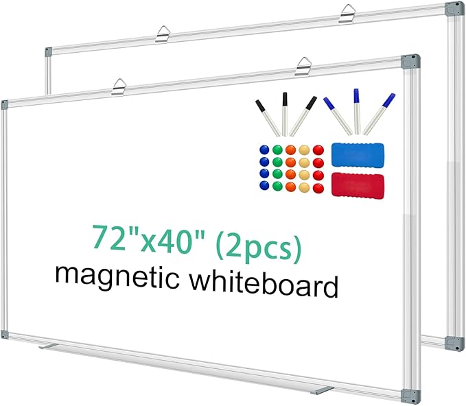 H-Qprobd Whiteboard Dry Erase White Board for Wall 72x40 (2pcs) Magnetic Boards for Office Classroom & Home, Large Wall Whiteboard Including 6 Markers, 20 Magnets, 2 Erasers-DeskLoop Office