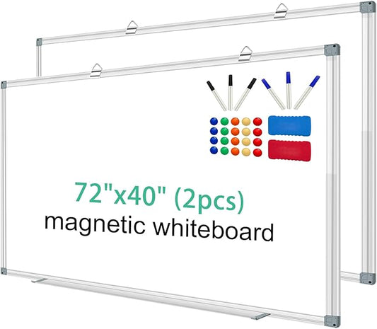 H-Qprobd Whiteboard Dry Erase White Board for Wall 72x40 (2pcs) Magnetic Boards for Office Classroom & Home, Large Wall Whiteboard Including 6 Markers, 20 Magnets, 2 Erasers-DeskLoop Office