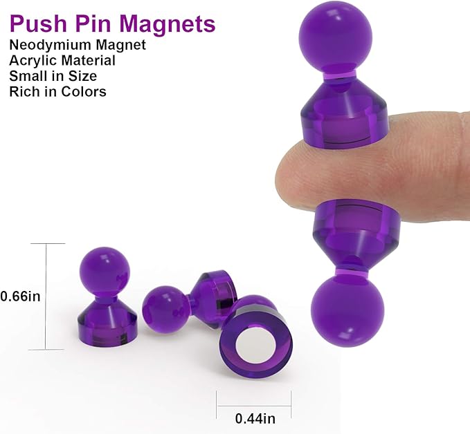 Ant Mag Magnetic Push Pins Strong Push Pin Magnets for Fridge Whiteboards Calendars Maps in School & Office Pack of 18 Purple-DeskLoop Office