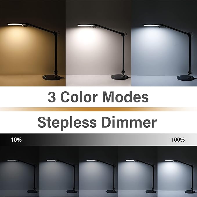 Desk Lamp,Led Architect Desk Lamp,Desk Lamps for Home Office,Table lamp with Wireless Charger & Adjustable Swing Arm,Touch Control, 3 Lighting Mode,5 Brightness,Eye-Caring Office Lamp-DeskLoop Office