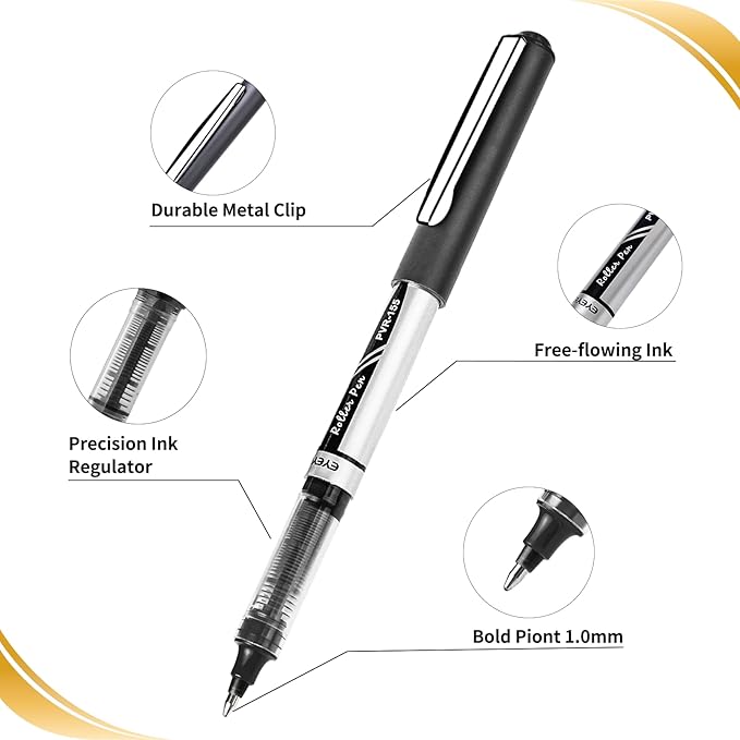 EYEYE Rollerball Pens Bold Point, 4 Black 4 Blue 1.0mm Liquid Ink Roller Ball Pen Quick Dry, Ink Pen Fine Point Smooth Writing Pens for Journaling, Note Taking, Office, School Supplies