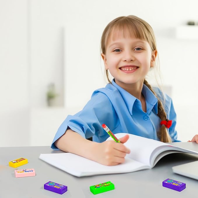 Cinrobiye 100 PCS Inspirational Pencil Erasers Bulk Motivational Cute Eraser Back to School Favor Goody Bag Filler Gifts for Students Classroom Office Teacher Prizes Reward School Supplies (Cute100)-DeskLoop Office