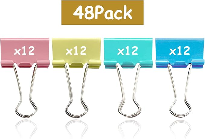 Ykimok 48 Pcs Medium Binder Clips, 1.25 inch, Colored Binder Clips, Paper - Image 5