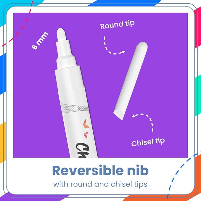 Chalkola White Chalk Markers for Blackboard, Chalkboard Sign, Window, Bistro, Car, Glass (5 Pack 6mm) - Liquid Chalkboard Markers Erasable - Paint Chalk Pens Washable Ink Reversible Tip-DeskLoop Office