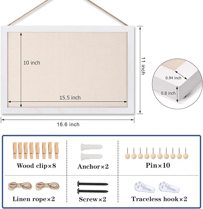 Miratino Cork Board Bulletin Board, 16 "x11 White Linen Cork Boards for Walls with White Frame, Pin Board Vision Board for Home Kitchen School Office Decor-DeskLoop Office