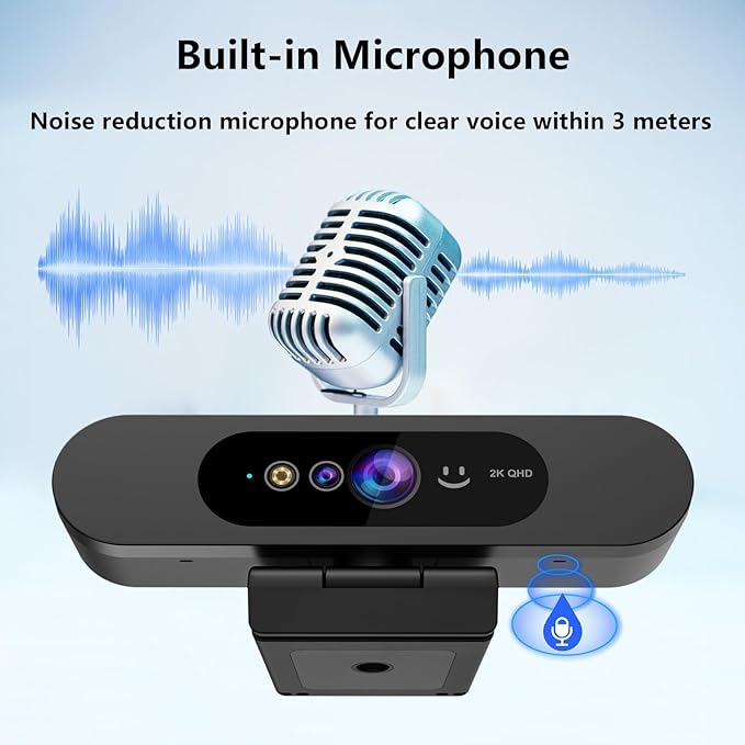 2K QHD Webcam with Windows Hello Facial Recognition, 4MP Computer Camera with Noise-reducing Mic, Privacy Cover, 92° FOV Laptop Webcam for Video Conferencing, Live Streaming, Online Learning-DeskLoop Office