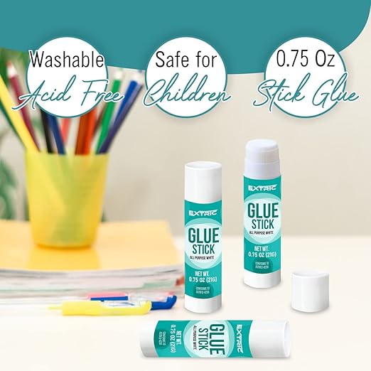 EXTRIC Glue Sticks for Kids, White Glue Sticks Bulk Classroom 12 Count, 0.75 Ounce, Washable All Purpose, for Kids, School and Home-DeskLoop Office