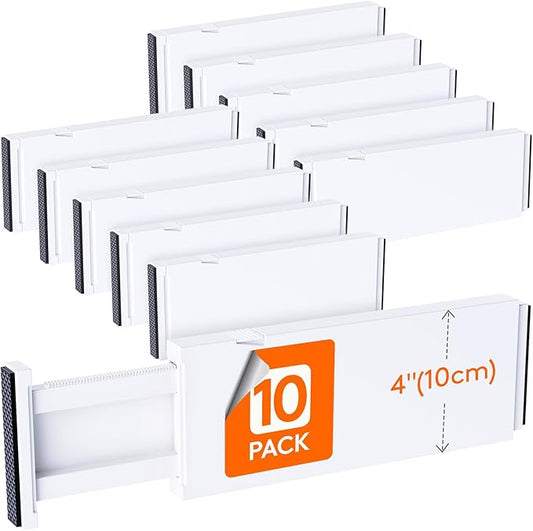 Lifewit 10 Pack Drawer Dividers 4" High,11-17" Adjustable Dresser Drawer Organizers for Clothes, Expandable Dresser Separators in Bedroom/Bathroom/Kitchen/Vanity/Office Organization and Storage, White-DeskLoop Office
