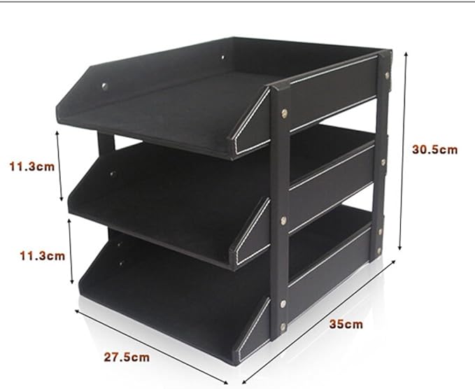 KINGFOM Letter Tray, Leather Paper Organizer Tray, Wooden Desk File Holder, Desktop File, Stackable Magazine Holder, Mail Sorter, Great for Home or Office - 3 Level Brown-DeskLoop Office