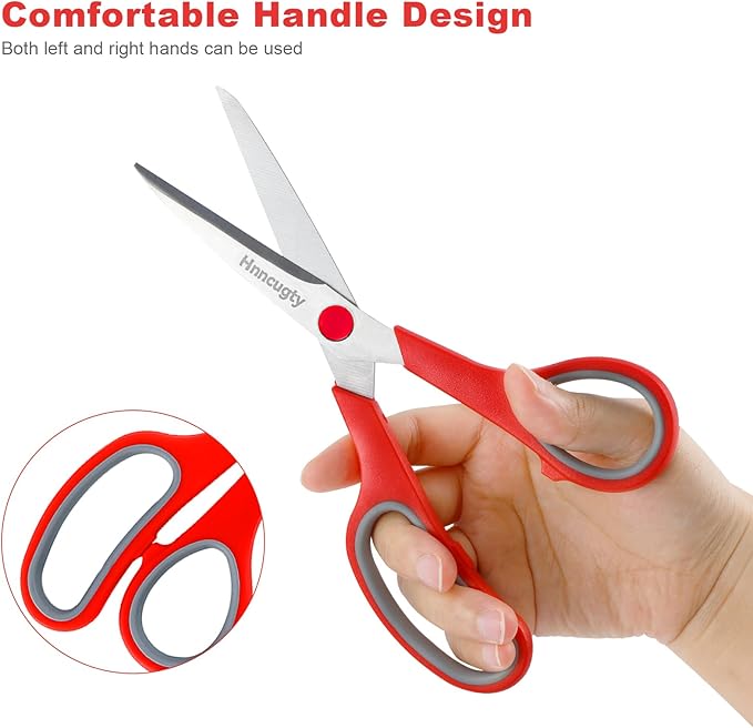 Scissors, Hnncugty 8" Scissors All Purpose Bulk Set of 6-Pack, Sharp Shears for Office Home Craft Sewing Fabric, High/Middle School Supplies Student Teacher Supplies, Comfort Grip Right/Left Handed-DeskLoop Office