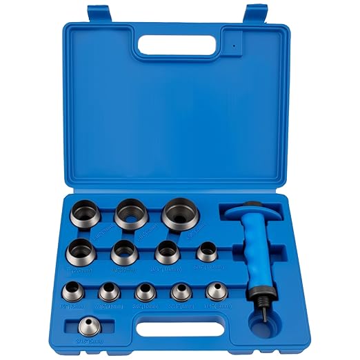 Hollow Punch Set, 14pcs Premium Leather Hole Punch Kit with Pin Point Punch Shaft, Gasket Cutting Puncher for Leather, Rubber & Plastic, 3/16" to 1-3/8"-DeskLoop Office