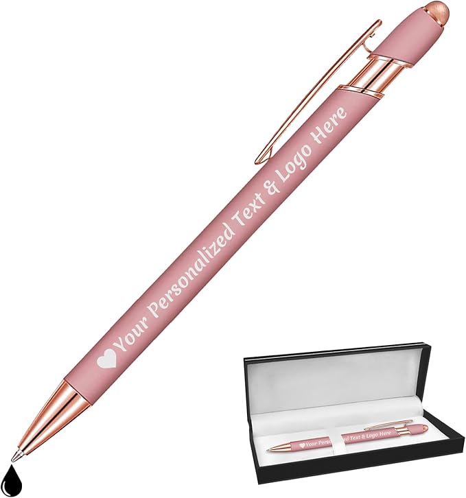 STREADVE Personalized Custom Pens Engraved Writing Pen with Name Logo, Customized Promotional Items Stylus Pen Gifts for Women Realtor Nurse Wedding Business, Rose Gold-DeskLoop Office