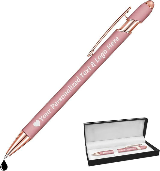 STREADVE Personalized Custom Pens Engraved Writing Pen with Name Logo, Customized Promotional Items Stylus Pen Gifts for Women Realtor Nurse Wedding Business, Rose Gold-DeskLoop Office