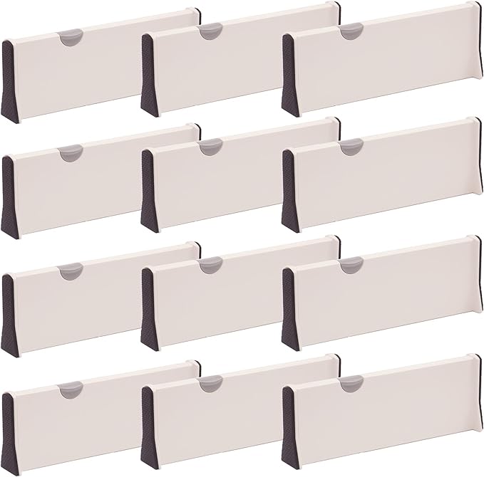 DIOMMELL 12 Pack Adjustable Plastic Drawer Dividers, White, 4"H x 11"-17"L, Expandable Organizers for Kitchen, Bedroom, Closet, Bathroom & Office Drawers-DeskLoop Office