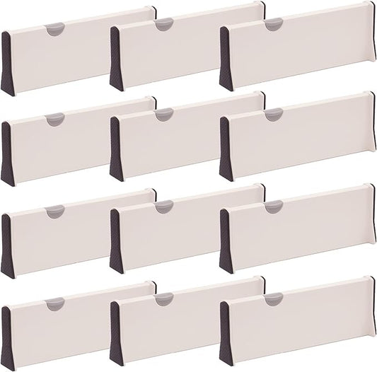 DIOMMELL 12 Pack Adjustable Plastic Drawer Dividers, White, 4"H x 11"-17"L, Expandable Organizers for Kitchen, Bedroom, Closet, Bathroom & Office Drawers-DeskLoop Office