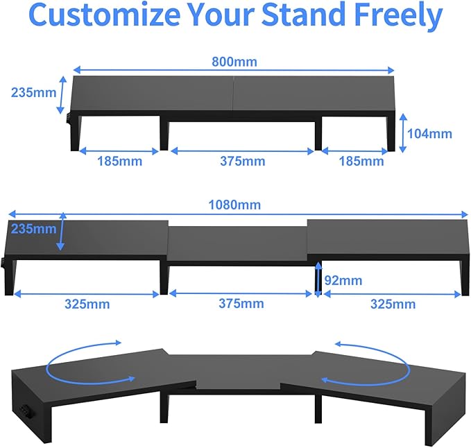 Pholiten Dual Monitor Stand Riser for 2 Monitors,Desktop Monitor Stand with Adjustable Length and Swivel Angles, Extra Long Multifunctional Stand up to 48.2" fit Computer Laptop Printer Max 44 lbs-DeskLoop Office