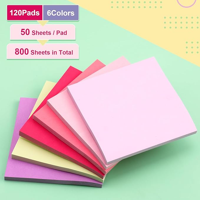 Fainne 120 Pack Sticky Notes Bulk Back to School Supplies Self Stick Note Pads Paper Memo for Office First Day of School Student Teacher Essentials (3x3 Inch,Vivid Color)-DeskLoop Office