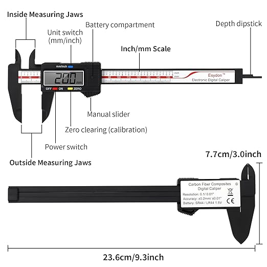 Digital Caliper, Esydon Upgraded Calipers 6 inch, Measuring Tool, Electronic Ruler, with Large LCD Screen, Auto-Off Feature, Inch and Millimeter Conversion, Plastic Case, Perfect for Household, DIY-DeskLoop Office