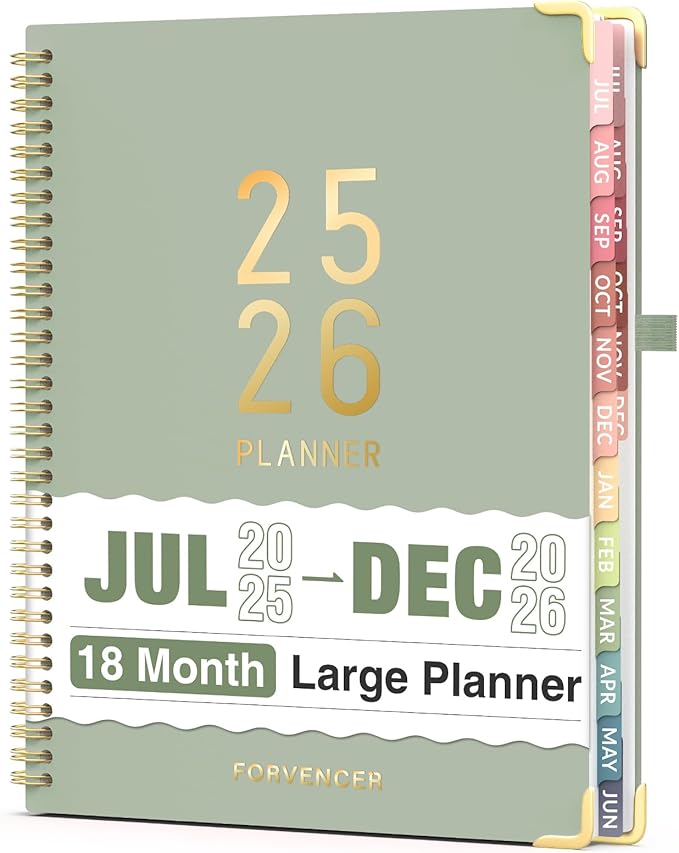 Jul 2025 - Dec 2026 Planner, Forvencer Academic Planner 2025-2026, 18 Month Daily Planner, 8.5" x 11", Weekly & Monthly Agenda Book, Hardcover Calendar Book, School Supplies for Student Teacher, Green-DeskLoop Office