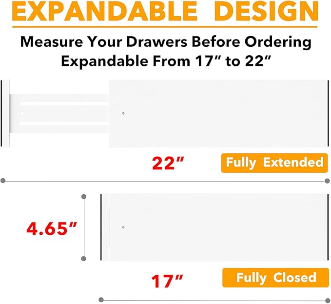 SpaceAid Bamboo Dresser Drawer Dividers 6 Pack, 4.65“ High Adjustable 17“-22” Drawer Organizers, Expandable Organization for Clothing, Clothes, Dressers, White-DeskLoop Office