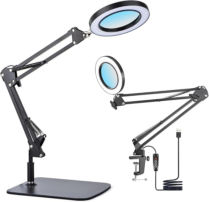 15X Magnifying Glass Lamp with Clamp and Stand, 72 LEDs Desk Lamp with 3 Color Temperatures and 10 Levels Adjustable Brightness for Diamond Art Accessories Hobbies Crafts Reading Close Work Magnifier-DeskLoop Office