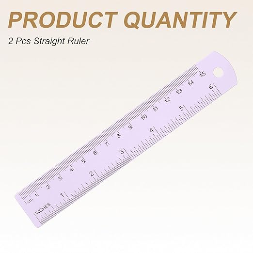 HARFINGTON 2pcs Metal Straight Ruler 15cm Metric SAE Aluminum Alloy Measuring Rulers Scale Tool with Hole for Measure Study Reading Classroom Office, Purple-DeskLoop Office
