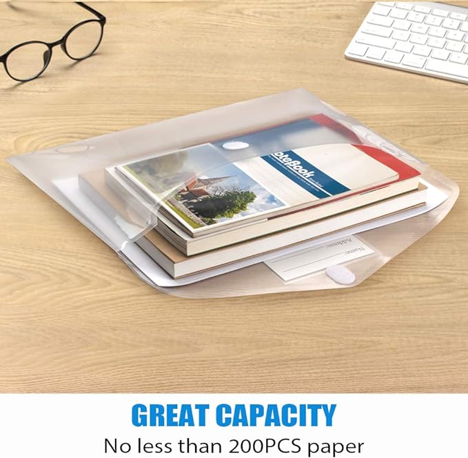 Sooez 10 Pack Plastic Envelopes File Folders, Clear Folder for Document US Letter A4 Size Poly Envelopes with Label Pockets for School Home Work Office Organizer, Clear-DeskLoop Office