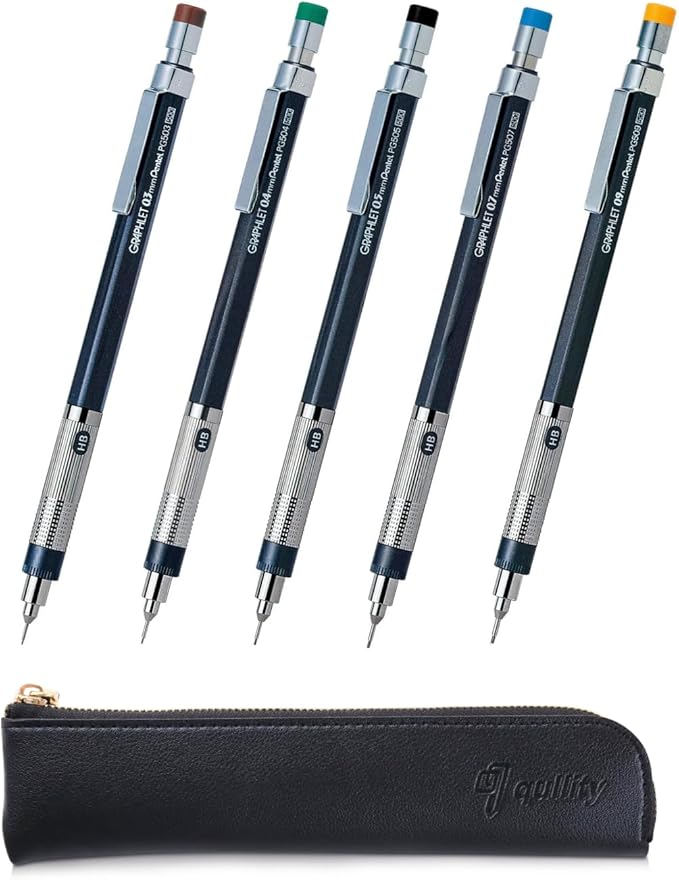 Graphlet Mechanical Drafting Pencil + Ain HB/B/2B leads, original Black slim pen case (5 sizes)-DeskLoop Office