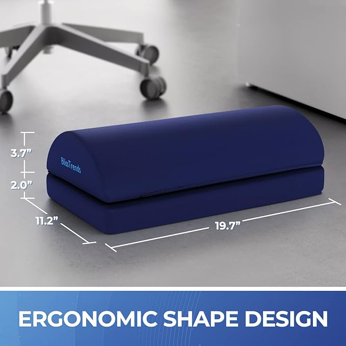 BlissTrends Foot Rest for Under Desk at Work-Versatile Foot Stool with Washable Cover-Comfortable Footrest with 2 Adjustable Heights for Car,Home and Office to Relieve Back,Lumbar,Knee Pain-Blue Long-DeskLoop Office