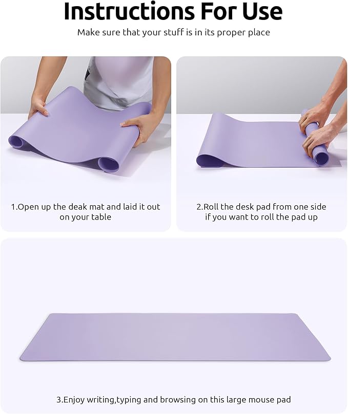 YSAGi Leather Desk Protector, Office Mat, Large Mouse Mat, Non-Slip PU Leather Blotter, Laptop Pad, Waterproof Writing Pad for Office and Home (Light Purple, 23.6" x 13.8")-DeskLoop Office